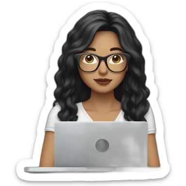 woman light skin long black hair square glasses on laptop sticker