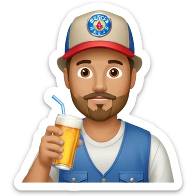 Mid weight country guy with a trucker hat and a goatee drinking a Busch light  sticker