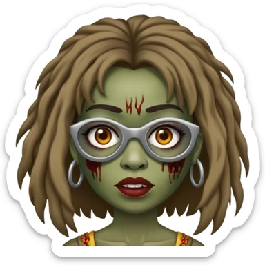faça um acatar com emoji de zumbi de uma mulher de cabelo vermelho com franjinha e oculos sticker