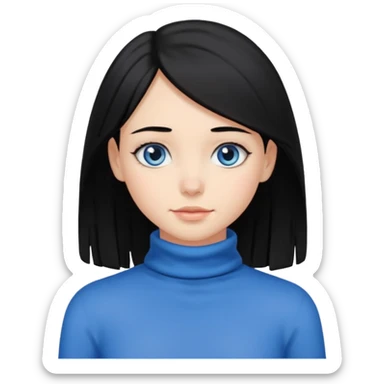 Girl with black hair thats about shoulder lenght with blue eyes covering their neck sticker