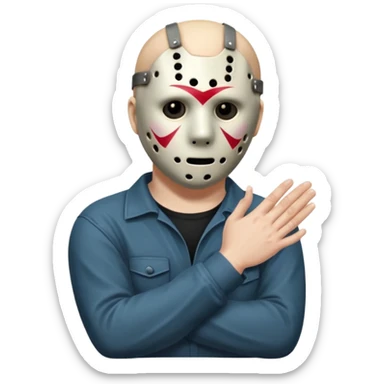 Jason Voorhees, looking cute, with his hands clasped in front of him, at a sideways angle, looks like he is in love sticker