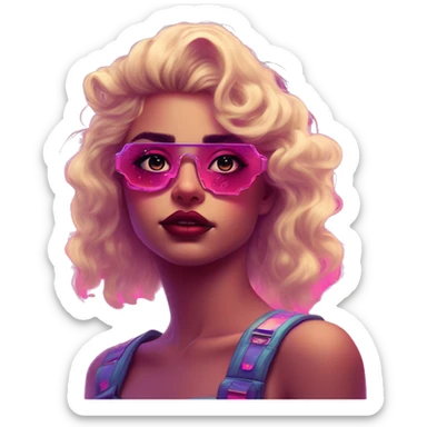 Synthwave sweetie in SNES style, oil paint, epic eyes, intricate lips, exquisite pose, beautiful, desirable, logical, Midsommar  sticker