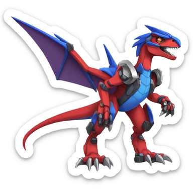  Cool Edgy Red Blue Digimon-Fakemon-Guilmon-Velociraptor-Dragon-Mecha full body sticker