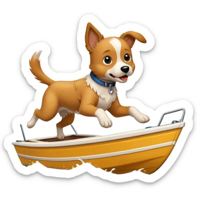A dog jumping off a boat sticker