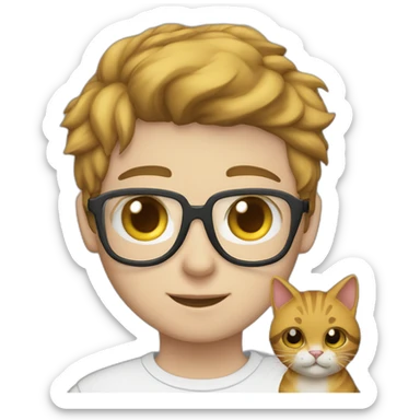 joven gafas cargando a gato atigrado sticker