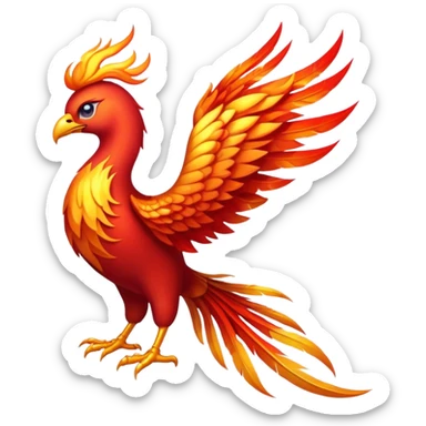 Cinematic Noble fierce & powerful Fire Phoenix Portrait Emoji, Poised and resplendent, with a radiant, fiery plumage in brilliant hues of scarlet, gold, and ember, featuring elongated, elegant tail feathers that flow like molten lava, and piercing, wise eyes reflecting the eternal cycle of rebirth; rendered with lifelike texture and luminous natural highlights, high shine, majestic and awe-inspiring, styled with an aura of mythic resurgence, focused and regal, soft glowing outline, capturing the essence of a legendary phoenix rising from the flames with timeless grace! sticker