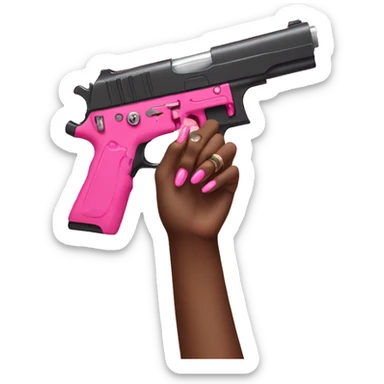 Black girl hand with pink nails holding a pink gun sticker