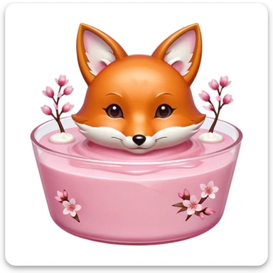 Sakura pudding shaped like a fox with cherry blossom decoration sticker