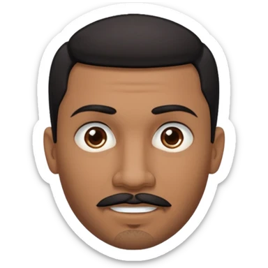 A man emoji with medium-dark skin, short black hair, straight eyebrows, brown eyes, a small nose, and facial hair consisting of a thin mustache and goatee. He also has piercings — a ring on his eyebrow and another on his lower lip. sticker