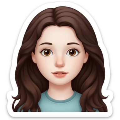20 year old woman with pale skin, lots of dark freckles, rosy cheeks, and long straight/wavy brunnette hair. sticker
