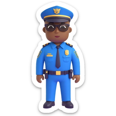 black male police officer, navy blue uniform, brown sunglasses, no hat, plain background sticker