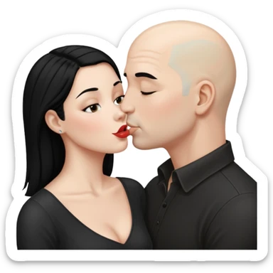 👩🏻‍❤️‍💋‍👨🏻 this one but the man should be bald. white woman with black hair and white bald man kissing sticker