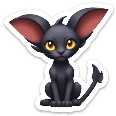 Black cool vampiric Noivern-Litten-Sphynx-Lykoi-Caracal-Fakemon with big bat ears full-body sticker