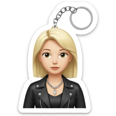 Dominatrix with blonde hair, leather outfit, keychain necklace sticker