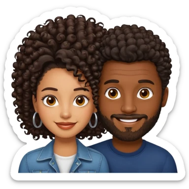 Dark brown skin man with a light beard and a curly   fade haircut with dark brown eyes with a brown skin  Latina woman with dark straight hair  sticker