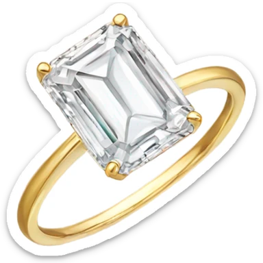 Emerald cut single diamond ring with thin gold band sticker