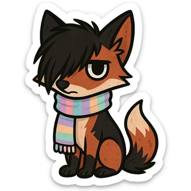 emo fox wearing a pastel scarf, no background sticker