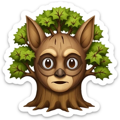 Make a wood with a face and wooden legs and arms and a bat sticker