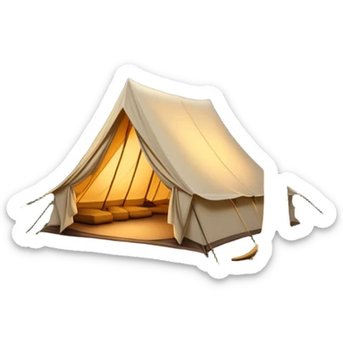 Cinematic Realistic Tent, a sturdy canvas tent nestled among tall trees, warm golden light spilling from inside, gentle folds in the fabric visible, glowing against the cool, dark forest backdrop, evoking a sense of adventure and comfort. sticker