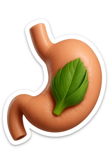 emoji stile iphone 3d di uno stomaco umano con una foglia di carciofo dentro, iperrealistico 4k sticker