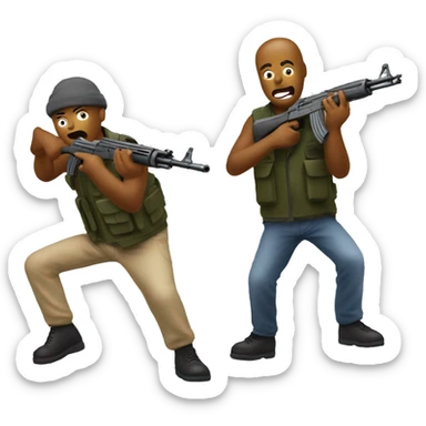 Two fried men with fake ak47s shooting fake bullets sticker