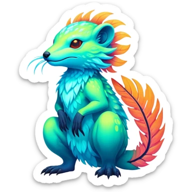 Tropical futuristic lush warm-colored neon Fionbri-Vernid-creature sticker