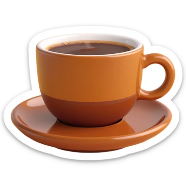 3D emoji style espresso cup, shiny ceramic, rich brown coffee, steam sticker