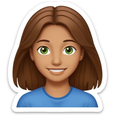 Im kinda a mixed between tan and pale   I have greenish blue hazel eyes I have brown long hair middle part and make me smiling  sticker