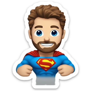 White superman, redish hair, blue eyes, redish brownish, scruffy beard, happy smile, flying pose sticker