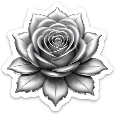A rose emoji made of liquid silver metal, smooth metallic petals, reflective chrome surface, soft gradients, elegant shape, minimalistic iOS emoji style, centered, clean white background, realistic highlights, no text sticker
