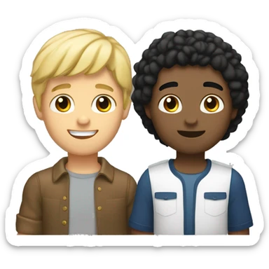 Two young men raising their right hand up one is blonde brown eyes and one is black hair brown eyes and a bit tan sticker