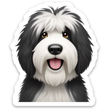 Black and white old English sheepdog smiling sticker