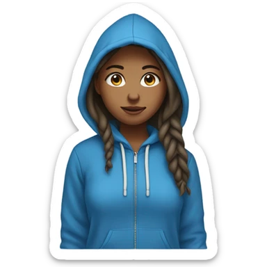 a 21 year old girl wearing a blue hoodie sticker