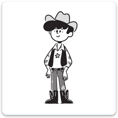 Cowboy with a star on his shirt, wearing a cowboy hat and boots sticker