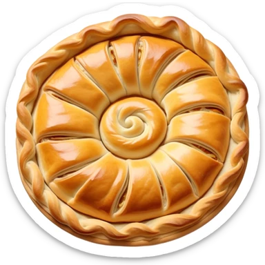 cinematic-realistic-burek-sa-sirom-dish-emoji,-showcasing-a-flaky-pastry-filled-with-cheese-rendered-with-crisp-textures-and-appetizing,-warm-lighting. round spiral\ sticker