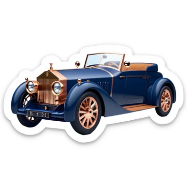 dark blue led lights on a hot rodded delicately inlaid rose gold and wood accentuated chauffeur driven 1889 Rolls Royce with futuristic electric spaceship plasma motors and dynamos with wide racing wheels that are held strong by advanced suspension and steering sticker