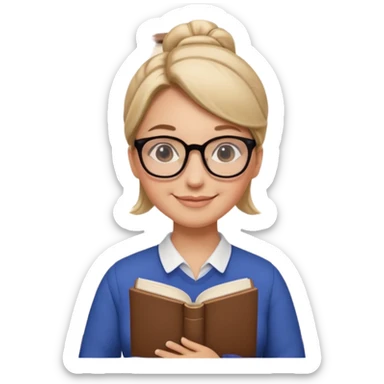 Teacher Look – tidy low bun, black-rim glasses, holding a book.












































 sticker