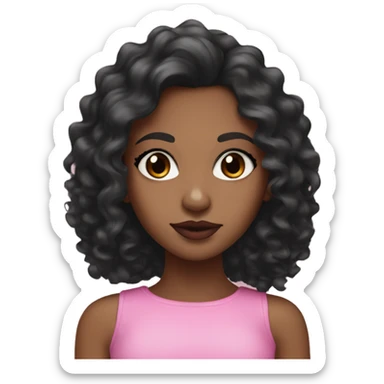 Brown Girl with curly black long hair and black eyes with pink lipstick and eyeliner sticker