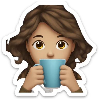 Brown hair Girl drinking coffee, with a blue cozy blanket sticker