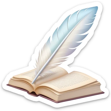 Create a delicate and poetic emoji representing poetry. The design should feature several elegantly flying pages with short poetic columns written on them. The pages should appear light and flowing, almost as if being carried by the wind. Include a white feather gently resting on the pages, symbolizing creativity and inspiration. Use soft, pastel tones like light creams to give it a dreamy, artistic feel. The design should feel ethereal and whimsical, capturing the essence of poetry. Make the background transparent. sticker