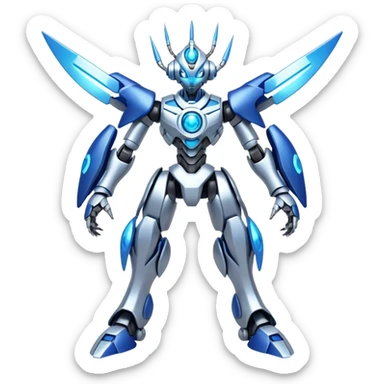 Shiny Futuristic Mechanical Glossy Celestial Godly Divine Metal-Cyborg-Fakemon-Pokemon-Digimon-Spectrobes-fusion, full body sticker