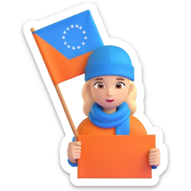 girl with blue beanie holding a protest flag for social justice sticker