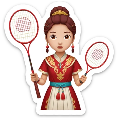 ancient gongsam girl with 1 badminton racket, red sticker