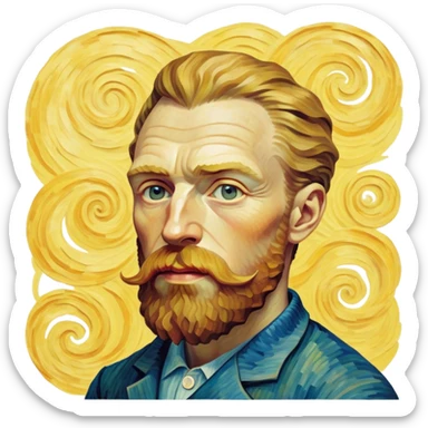 Cinematic Realistic Vincent van Gogh Pop Culture Emoji, featuring an expressive portrayal inspired by the legendary painter rendered with dynamic, swirling textures and artistic lighting. sticker