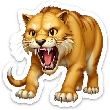 saber-toothed cat with gigantic canine teeth four times longer than its entire body, extremely exaggerated fangs sticker