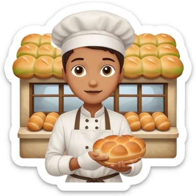 Shopper with small bread loaf,Farmers’ Market, background bakery shop, market. sticker