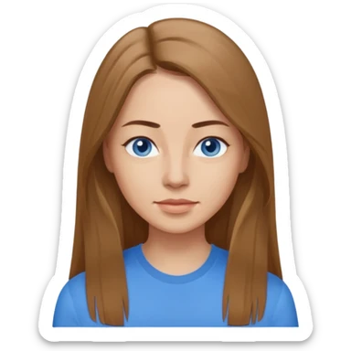 a woman in her 30´s, light skin with medium brown straight hair, long hair. blue eyes. No eyeglasses. sticker