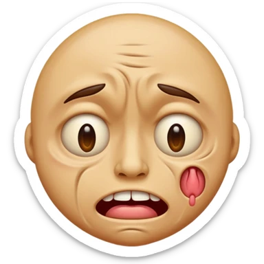 a horrifyingly distorted emoji encapsulating pain sticker