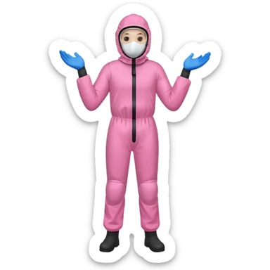 man in full body pink protection clothes with full-faced mask sticker