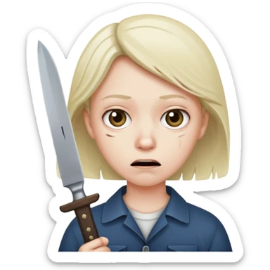 A person with a knife and looks worried  sticker